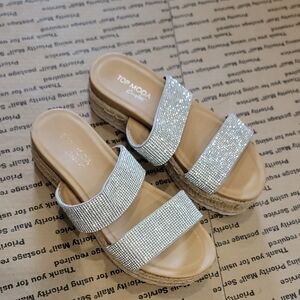 TOP Moda Comfort Women's Glittering Hemp Silver Sandals